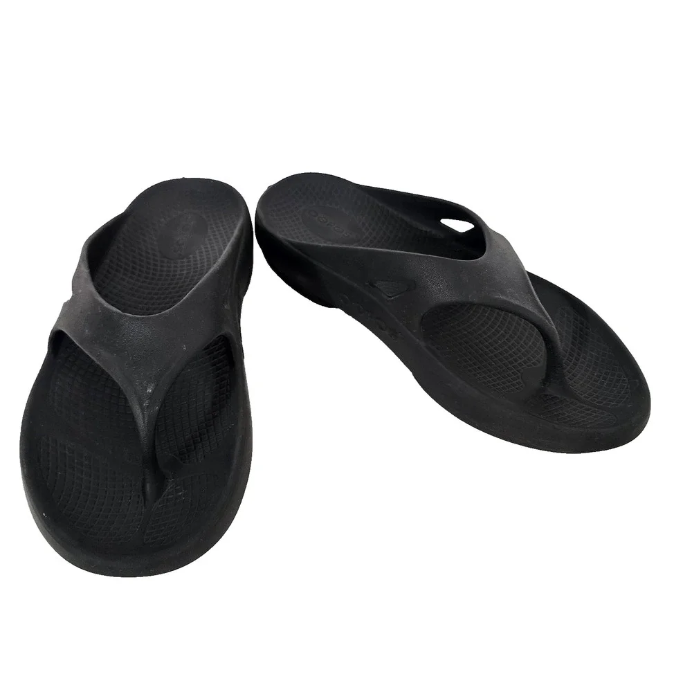 OOFOS OOriginal Unisex Black Sandal Thong Flip Flop Size M7 W9 Slide Logo Casual